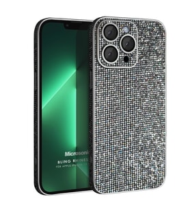 Microsonic Apple iPhone 13 Pro Kılıf Bling Rhinestones Siyah (Koyu Gri)