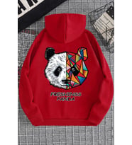 Unisex Panda Sırt Baskılı Sweatshirt (A.Kırmızı)