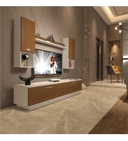 Decoraktiv Eko 5DAB Mdf Std Tv Ünitesi Tv Sehpası - Parlak Beyaz (Beyaz - Ceviz)