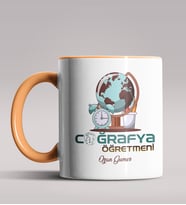 Kişiye Özel Coğrafya Öğretmeni Tasarımlı Siyah Renk Kupa Bardak 7 (Turuncu)
