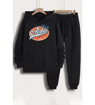 Unisex Aloha Baskılı Eşofman Takımı (Siyah)