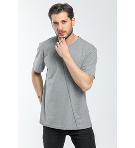 Süperlife Erkek Bisiklet Yaka Slim Fit Ön Çöp Dikiş Garni  Tişort SPR21Y01 (Grimelanj)