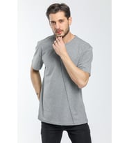 Süperlife Erkek Bisiklet Yaka Slim Fit Ön Çöp Dikiş Garni  Tişort SPR21Y01 (Grimelanj)