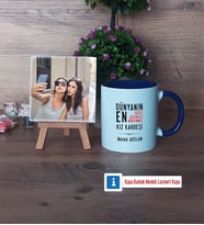 Kız Kardeş Fotoğraflı Dekoratif Taş, Kupa Bardak Beyaz Hediye (Model 3)