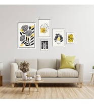 5'li Ahşap Lamine Çerçeveli Mdf Tablo Seti Modern Art Çizgisel (Beyaz)