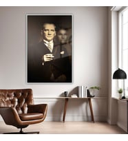 Metal Çerçeveli Temperli Cam Ofis Tablosu Kemal Atatürk (Gümüş)