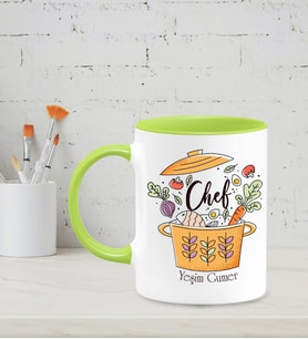 Kişiye Özel Chef - Şef Tasarımlı Siyah Kupa (Yeşil-Beyaz)