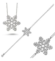 Kar Tanesi Taşlı Gümüş Kolye ve Bileklik Set 5 Renk wss11 (Beyaz)