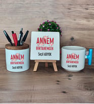 Annem Birtanemsin Hediye Sepeti Kupa Bardak T Kulplu, Kalemlik ve Dekoratif Taş Anneye Doğum Günü Anneler Günü Hediyesi (Model 3)