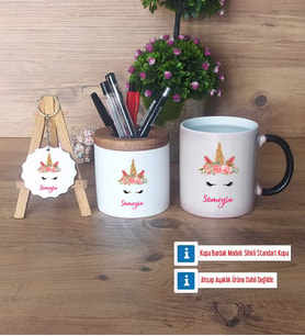 Unicorn Hediye Sepeti Kalemlik, Kupa Bardak Sihirli, Ahşap Anahtarlık Hediye (Model 1)