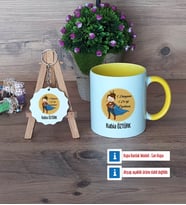 Öğretmenler Günü Hediyesi Kupa Bardak Kırmızı ve Ahşap Anahtarlık Hediye (Model 6)