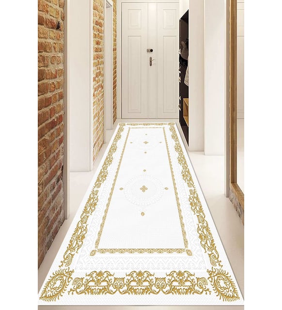 Dijital Baskılı Kaymaz Taban Yıkanabilir Modern Yolluk Ve Koridor Halısı NDU-HK-19 (Gold)