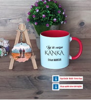 Kankaya Hediye Kupa Bardak Beyaz ve Fotoğraflı Ahşap Anahtarlık Hediye (Model 2)