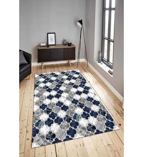 Dijital Baskılı Yıkanabilir Kaymaz Modern Renkli Salon Halısı Mutfak Halısı Yolluk ND-HY-1168 (Mavi)
