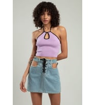 SifuTekstil Kadın Boyundan Askılı Spor Triko Crop Top Badi SFYZ1007 (Lila)