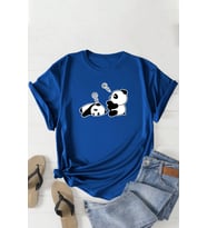 Unisex Uykucu Panda Baskılı Tasarım Tshirt (Mavi)