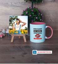 Kadın Öğretmene Hediye Fotoğraflı Dekoratif Taş, Kupa Bardak Beyaz Hediye (Model 6)