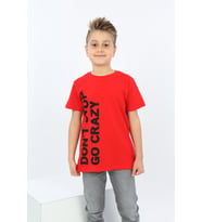 Toontoy Erkek Çocuk Dont Stop Go Crazy Baskılı Tişört (Kırmızı)