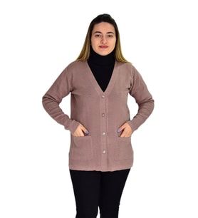 Kadın Cepli Triko Hırka BGL-ST03349 (Pudra)