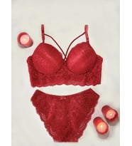 Kadın Dantelli Desteksiz Bralet Sütyen Takım (Kırmızı)