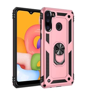 Samsung Galaxy A21 Kılıf Yüzüklü Zırh Tank Vega (Rose)