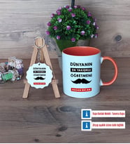 Erkek Öğretmene Hediye Kupa Bardak Kırmızı ve Ahşap Anahtarlık Hediye (Model 12)