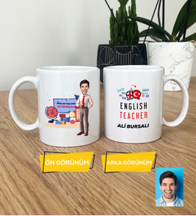 Kişiye Özel Karikatürlü İngilizce Öğretmeni Hediye Kupa Bardak Erkek İngilizce Öğretmenine Öğretmenler Günü Hediyesi (Beyaz)