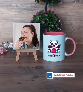 Sevimli Panda Fotoğraflı Dekoratif Taş, Kupa Bardak Beyaz Hediye (Model 6)