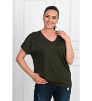 Kadın V Yaka Büyük Beden T-shirt 1486-23 (Haki)