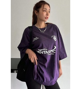 Fantastic Baskılı Unisex Oversize Tshirt (Mor)