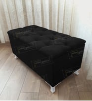 Lüks Sandıklı Kapitoneli Ayakucu Puf Bench 90 cm Beyaz Ayak (Siyah)
