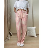 Kadın Cepli Pamuklu Lastikli Bel Kurdeleli Desenli Pijama Altı (Somon)