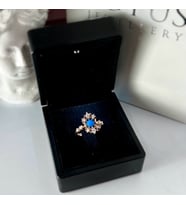 Opal Taşlı Kraliçe Yüzük & Işıklı Yüzük Kutusu - 925 Ayar Gümüş Yüzük (Mavi-Rose Gold )