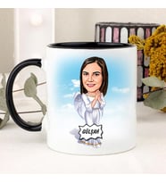 Kadına Hediye İsme Özel Melek Karikatürlü Kupa Bardak (Siyah)