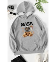 Unisex Nasa Bear Baskılı Sweatshirt (Gri)
