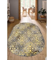 Dijital Baskılı Kaymaz Taban Yıkanabilir Oval Salon Halısı Mutfak Halısı Yolluk NDO-HT-372 (Gold)
