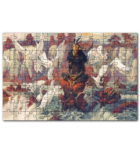 Cakapuzzle Kuş Şelale Kırmızı Kaya Boynuz Maskeli Adam Puzzle Yapboz MDF (Ahşap) (255 Parça)