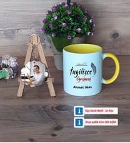 İngilizce Öğretmeni Kupa Bardak Beyaz ve Fotoğraflı Ahşap Anahtarlık Hediye (Model 7)