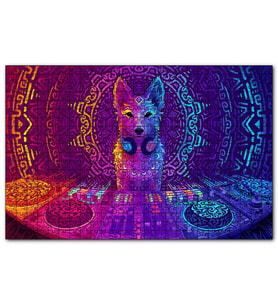 Cakapuzzle DJ Köpek ve Saykodelik Desenler  Puzzle Yapboz MDF (Ahşap) (500 Parça)