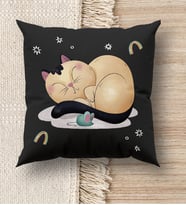 BK Gift Kedi Tasarımlı Premium Kumaş Siyah Kırlent Yastık, Ev Hediyesi, Ev Dekorasyonu, Dekoratif Hediye (Model 6)