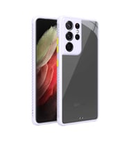 Samsung Galaxy S21 Ultra Kılıf Kenar Renkli Sararmaz Şeffaf Kapak (Mor)