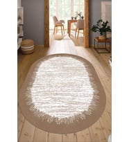 Dijital Baskılı Kaymaz Taban Yıkanabilir Oval Salon Halısı Mutfak Halısı Yolluk NDO-HT-509 (Kahverengi)