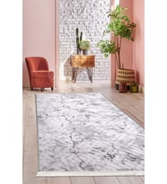 Dijidekor Halı Gri14 Cool Karo Yıkanabilir Saçaklı Kesme İnce Yolluk Kilim Salon Halısı Modelleri (Gri)