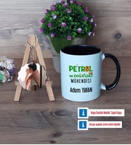 Petrol ve Doğalgaz Mühendisi Kupa Bardak Beyaz ve Fotoğraflı Ahşap Anahtarlık Hediye (Model 11)