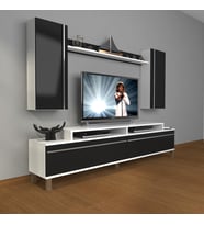 Decoraktiv Ekoflex 7 Mdf Krom Ayaklı Tv Ünitesi Tv Sehpası (Beyaz-Siyah)