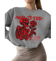 erkek kalın kadın unisex Güçlendirilmiş i·skelet Baskılı 3 iplik şardonlu bisiklet yaka Sweatshirt (Gri)