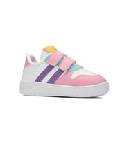 Günlük Kız Erkek Çocuk Spor Ayakkabı Sneaker Cırtlı Şeritli Rahat Hafif ZL001 (Pembe- Mor)