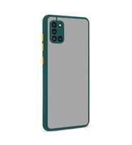 Galaxy A31 Kılıf Zore Hux Düğme ve Kapak Zıt Renk Kılıf (Koyu Yeşil)