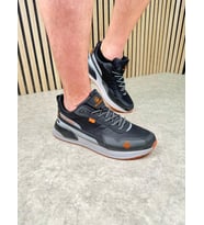 Günlük Erkek Sneaker Bağcıklı Kalın Tabanlı Rahat Hafif Spor Ayakkabı 2019 (Siyah - Turuncu)