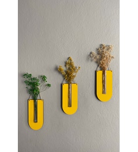 İnfigo Concept Ahşap Dekoratif 3'lü Duvar Çiçekliği (Çiçek Hediyeli) (Sarı)